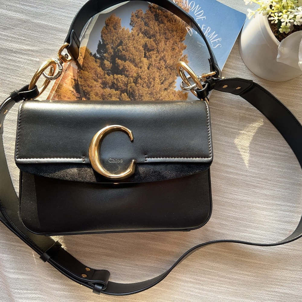 Chloe Leather C Crossbody Bag Black